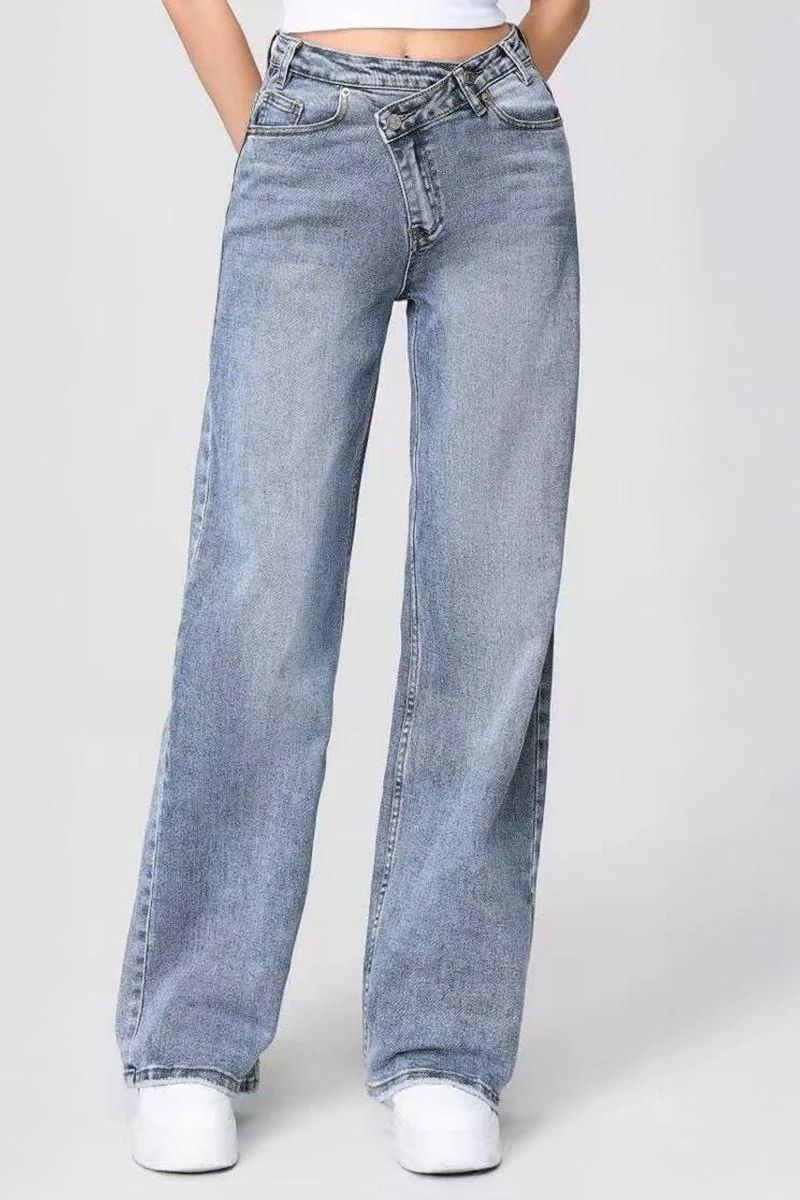 KATCH ME Asymmetrical High Waist Multi Pocket Wide Leg Jeans - Image 5