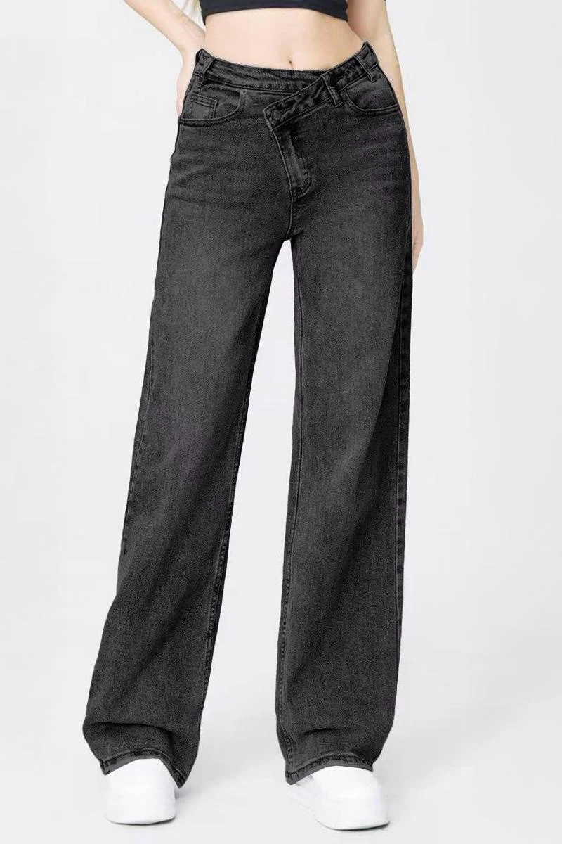 KATCH ME Asymmetrical High Waist Multi Pocket Wide Leg Jeans - Image 6