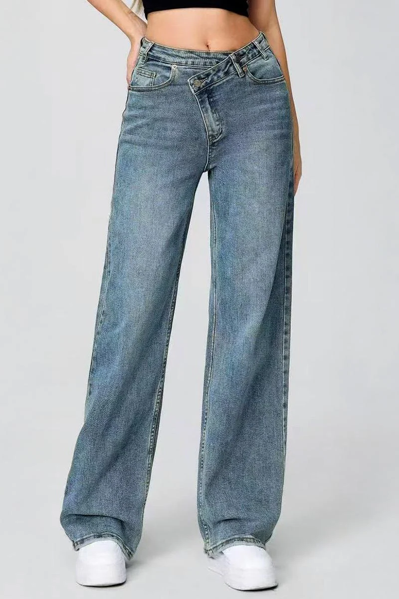 KATCH ME Asymmetrical High Waist Multi Pocket Wide Leg Jeans - Image 7