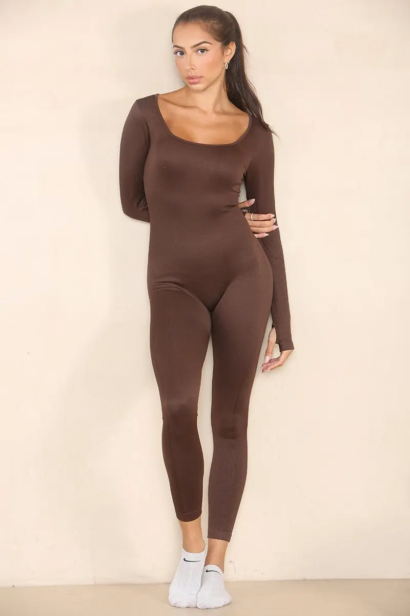 KATCH ME Athletic Seamless U Neck Long Sleeve Shaping Jumpsuit - Image 7