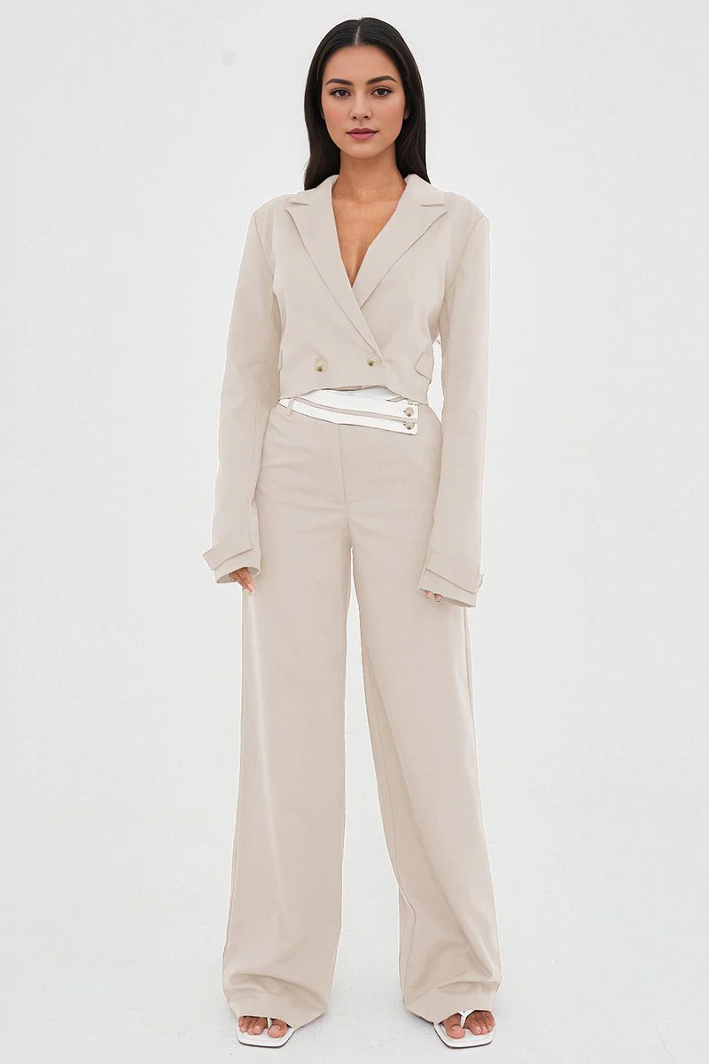 KATCH ME Deep V Button Cropped Blazer Loose Trousers Co-ord Set - Image 5
