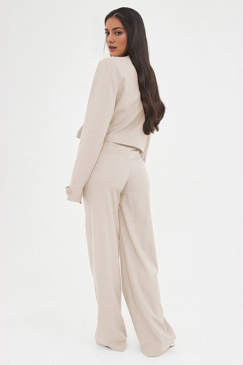 KATCH ME Deep V Button Cropped Blazer Loose Trousers Co-ord Set - Image 6