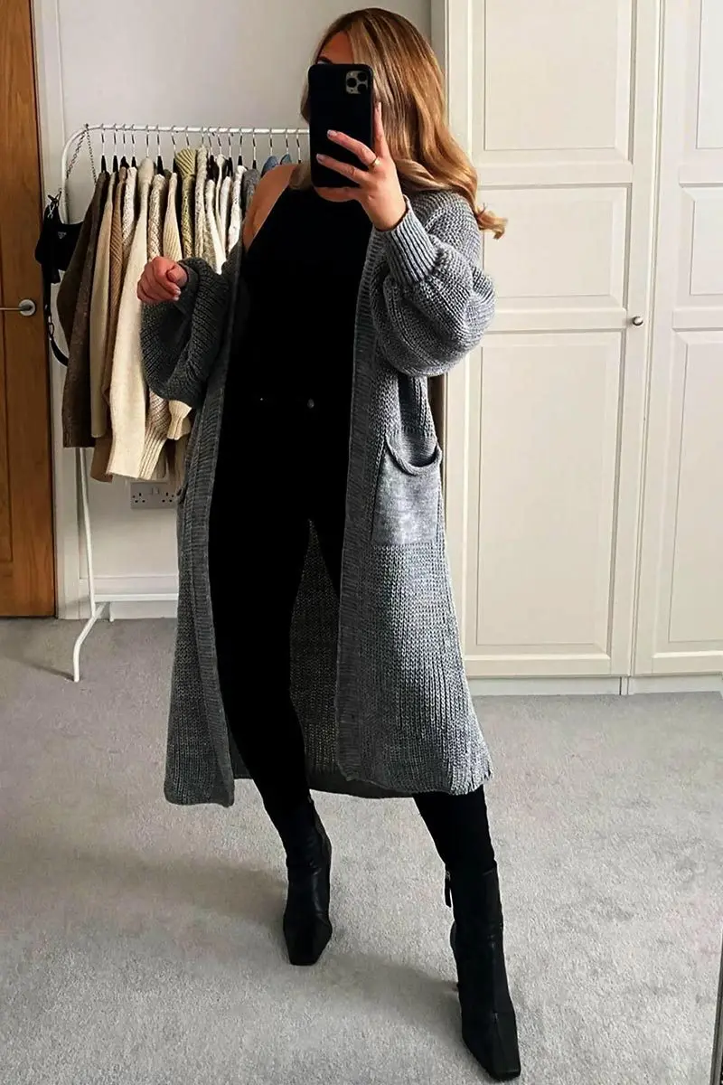 KATCH ME Casual Knit Puff Sleeve Loose Open-Front Cardigan - Image 10