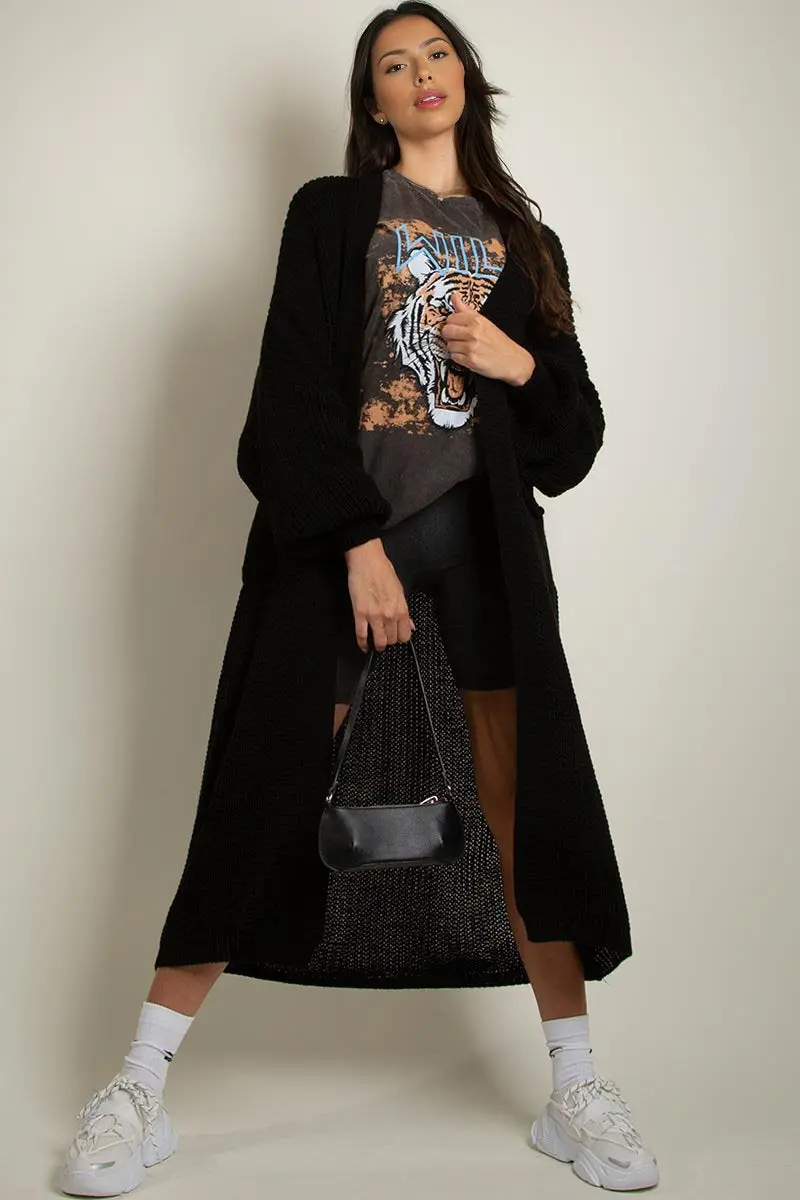 KATCH ME Casual Knit Puff Sleeve Loose Open-Front Cardigan - Image 14