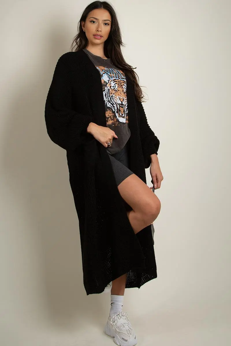 KATCH ME Casual Knit Puff Sleeve Loose Open-Front Cardigan - Image 15