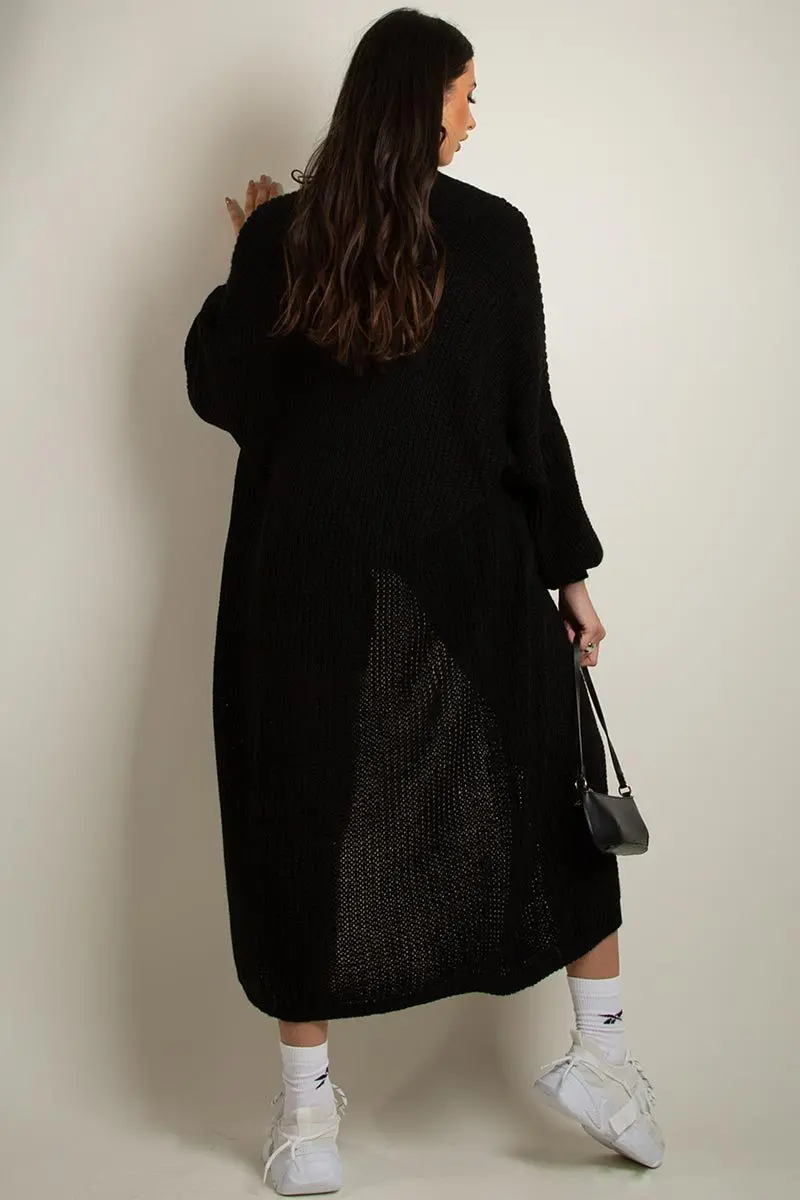 KATCH ME Casual Knit Puff Sleeve Loose Open-Front Cardigan - Image 16