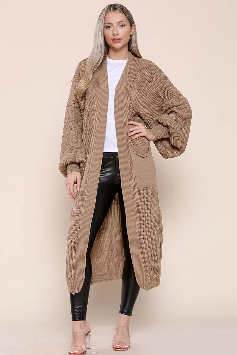KATCH ME Casual Knit Puff Sleeve Loose Open-Front Cardigan - Image 17