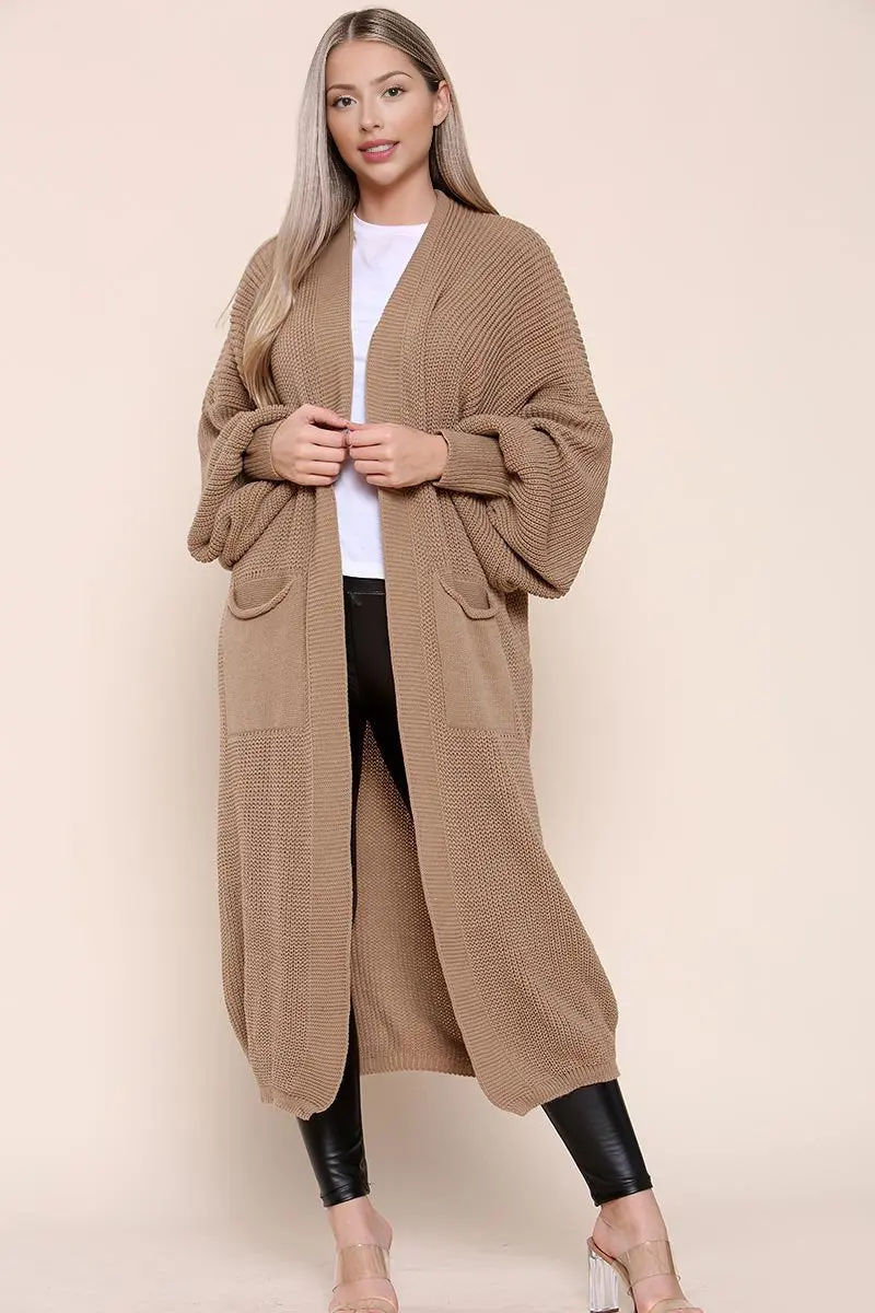 KATCH ME Casual Knit Puff Sleeve Loose Open-Front Cardigan - Image 18