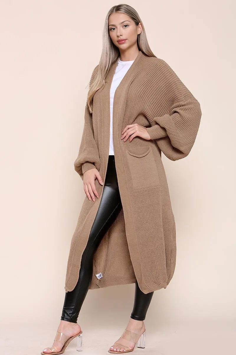 KATCH ME Casual Knit Puff Sleeve Loose Open-Front Cardigan - Image 19