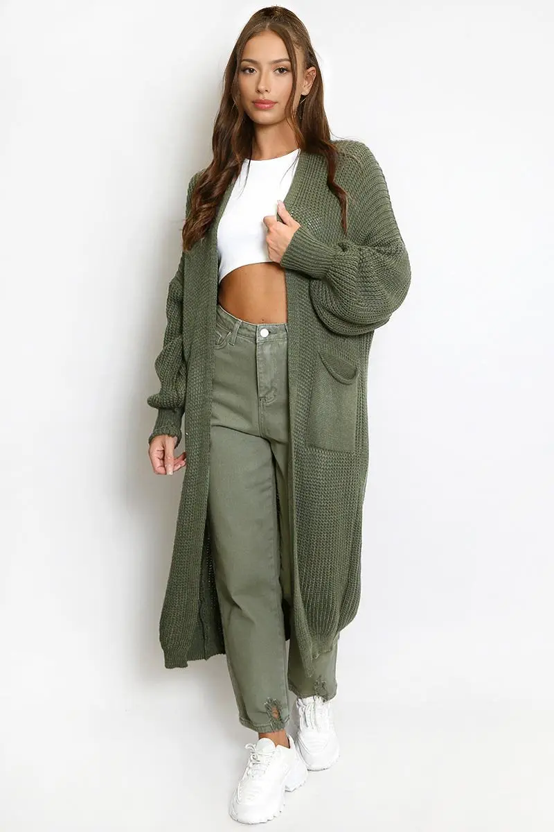 KATCH ME Casual Knit Puff Sleeve Loose Open-Front Cardigan - Image 20