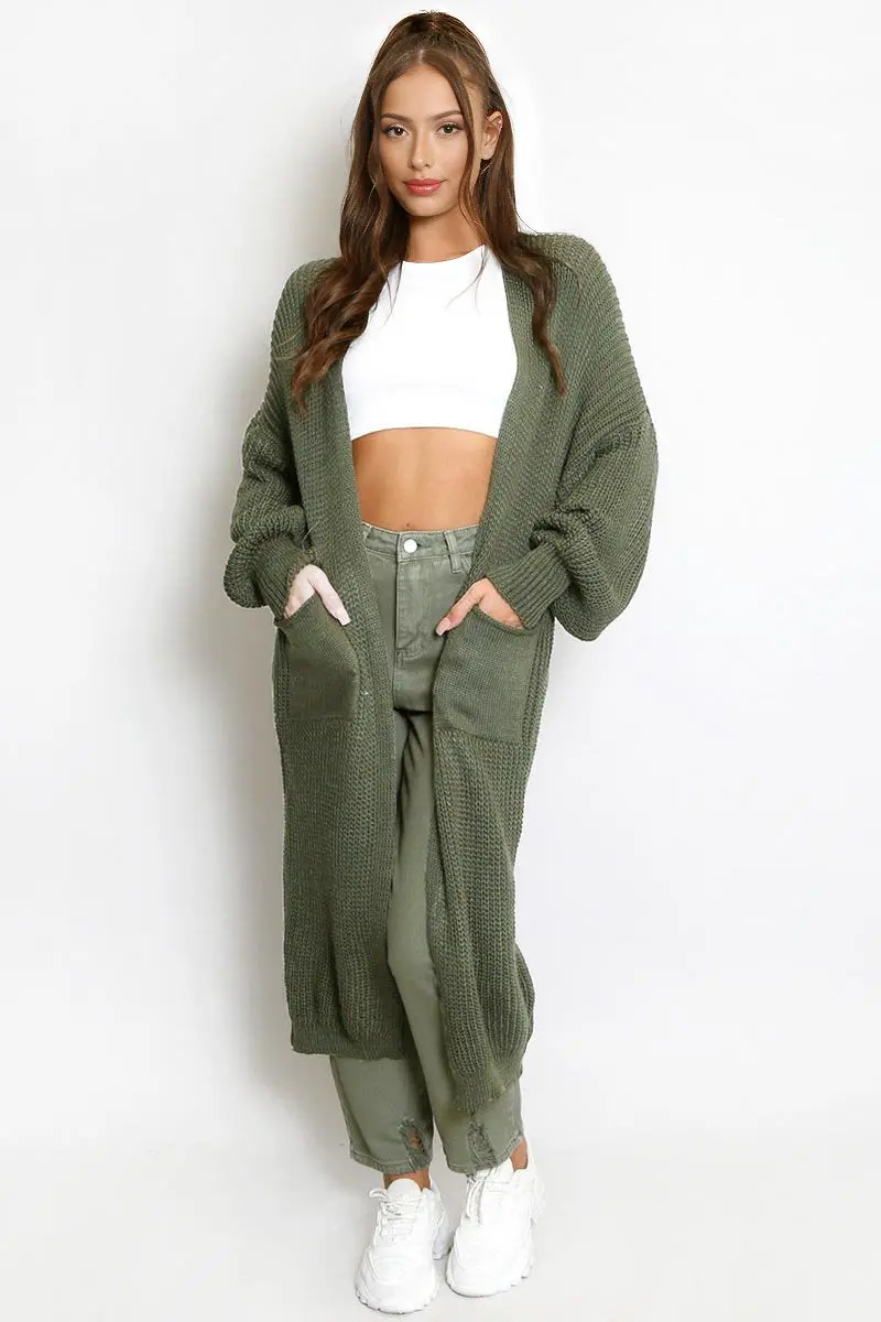 KATCH ME Casual Knit Puff Sleeve Loose Open-Front Cardigan - Image 21