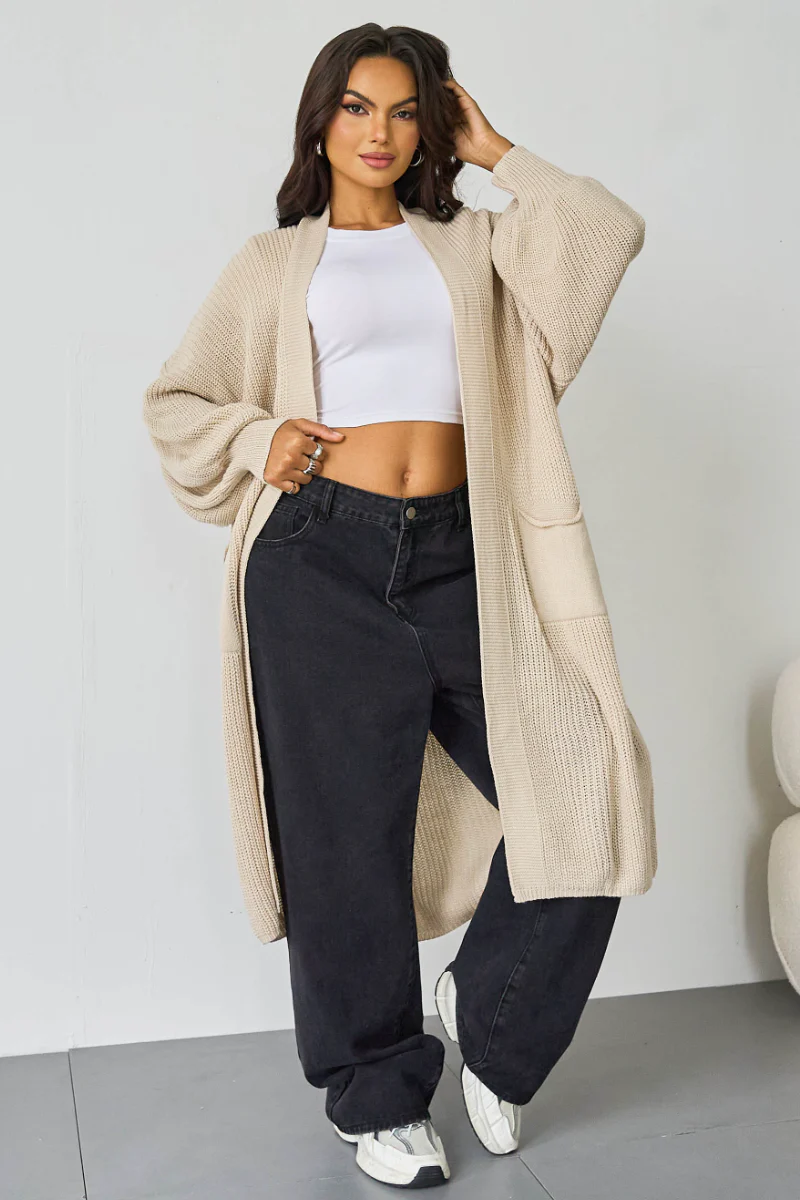 KATCH ME Casual Knit Puff Sleeve Loose Open-Front Cardigan - Image 6
