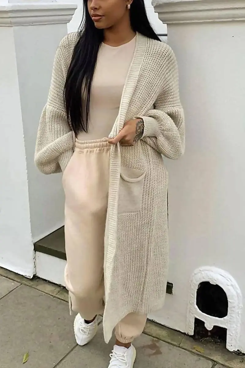 KATCH ME Casual Knit Puff Sleeve Loose Open-Front Cardigan - Image 8