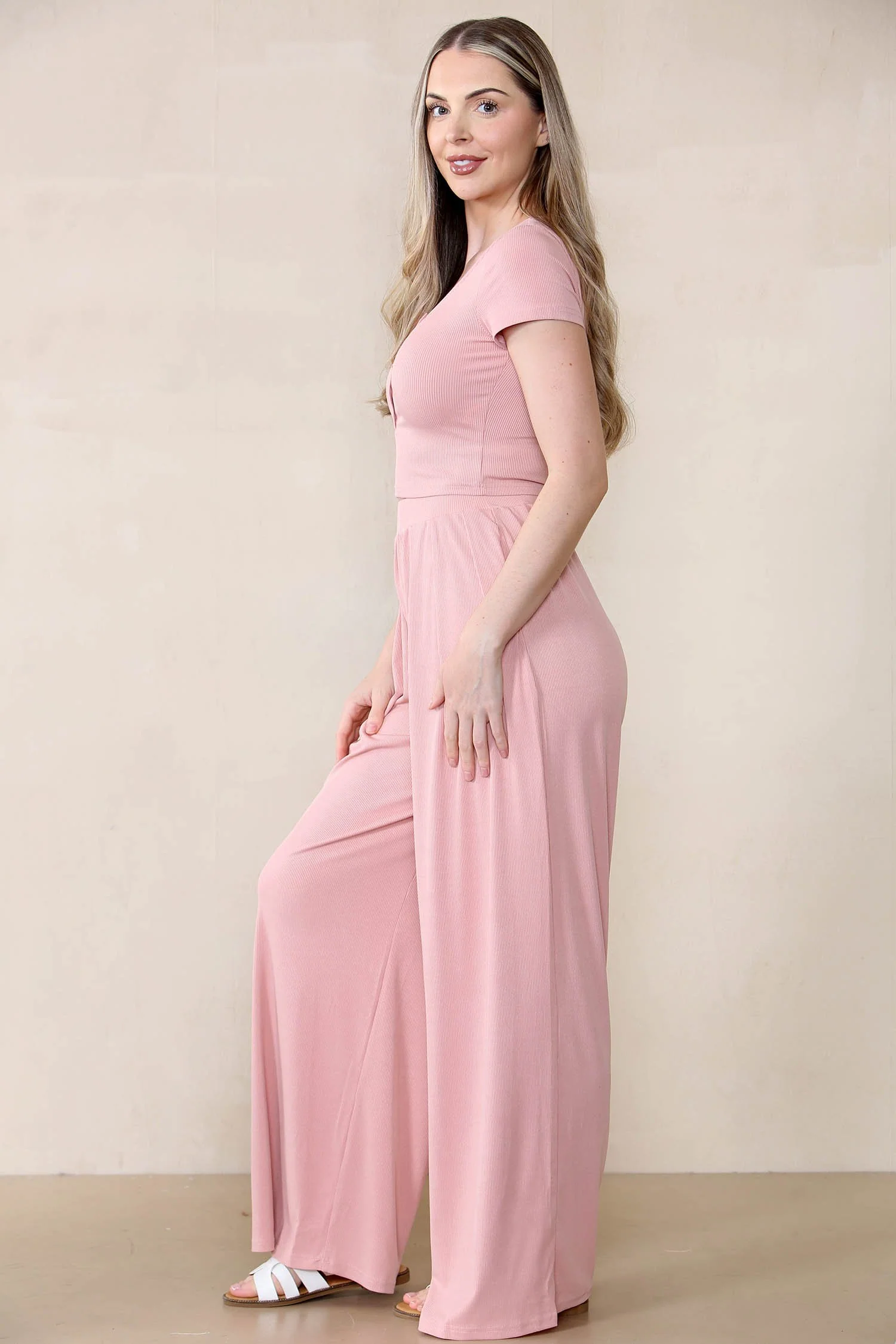 KATCH ME Partial Button Slim Top & Wide Leg Trousers Co-ord Set - Image 7