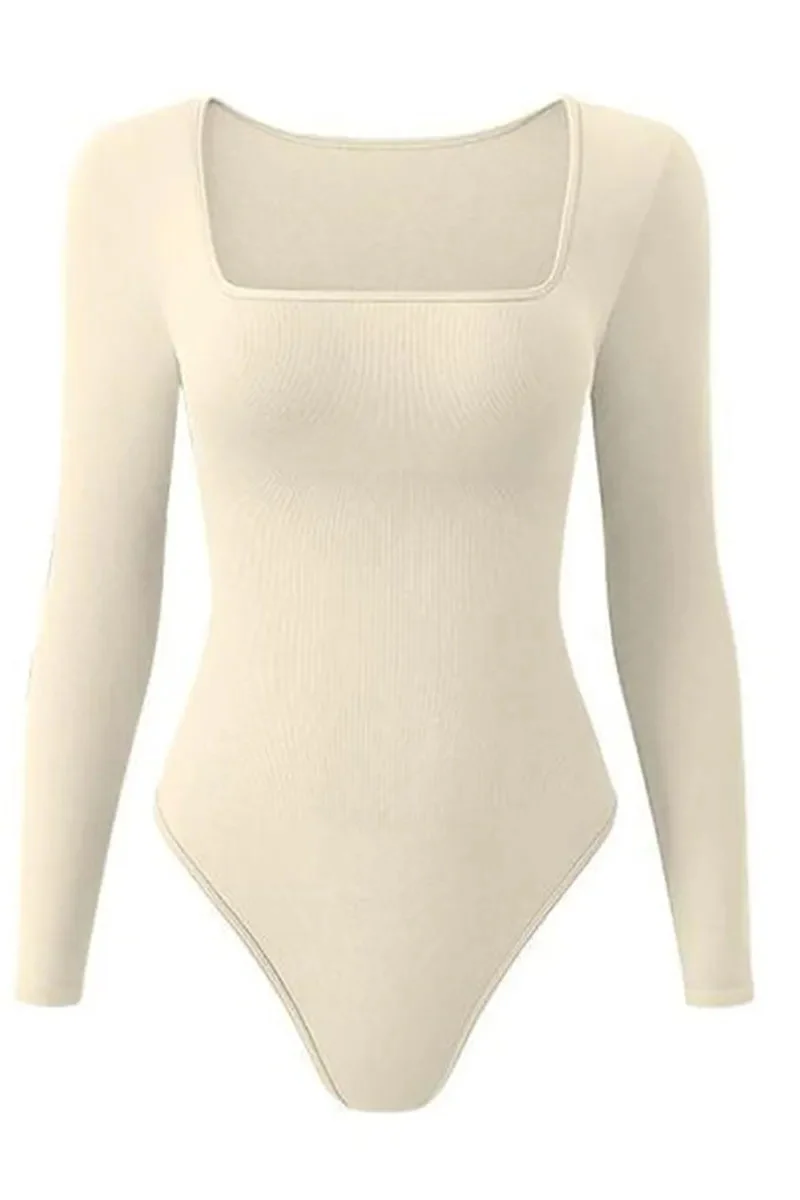 KATCH ME Seamless Solid U Neck Long Sleeve Stretch Bodysuit - Image 6