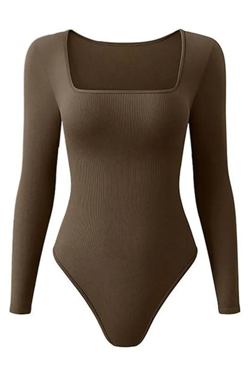 KATCH ME Seamless Solid U Neck Long Sleeve Stretch Bodysuit - Image 7