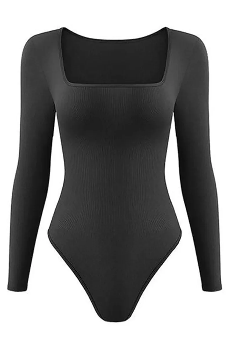 KATCH ME Seamless Solid U Neck Long Sleeve Stretch Bodysuit - Image 8