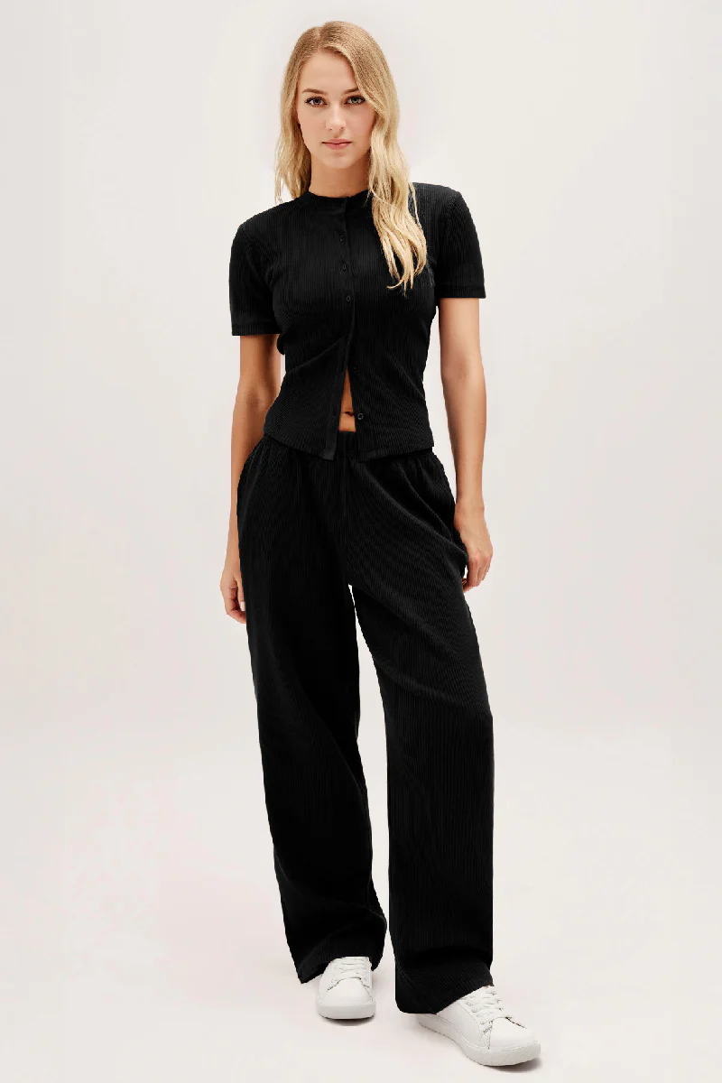 KATCH ME Short Sleeve Button Slim Wide Leg Co-ord Set - Image 7