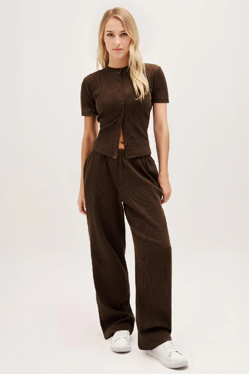 KATCH ME Short Sleeve Button Slim Wide Leg Co-ord Set - Image 8