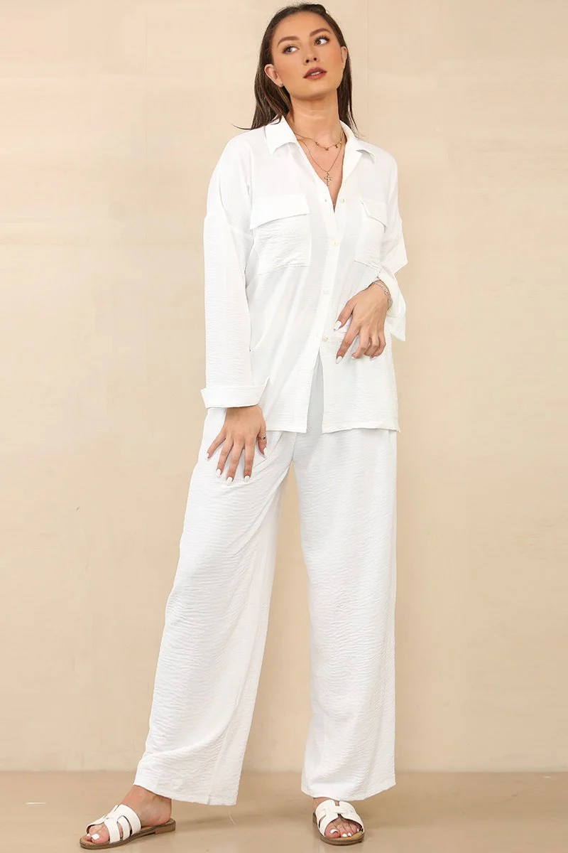 KATCH ME Solid Flap Pocket Loose Shirt Wide Leg Co-ord Set - Image 3