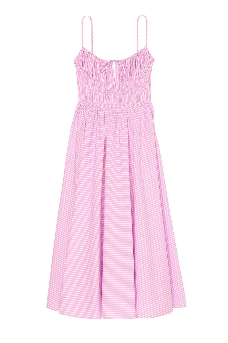 KATCH ME Spaghetti Strap Front Tie Ruched Stripe Maxi Dress - Image 5