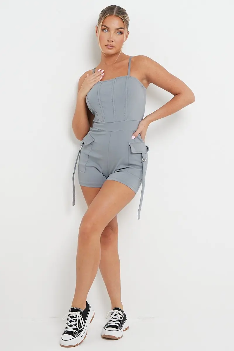 KATCH ME Thin Strap Flap Pocket Slim-Fitting Playsuit - Image 16