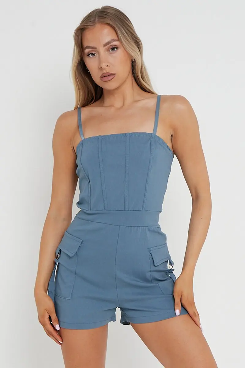 KATCH ME Thin Strap Flap Pocket Slim-Fitting Playsuit - Image 3