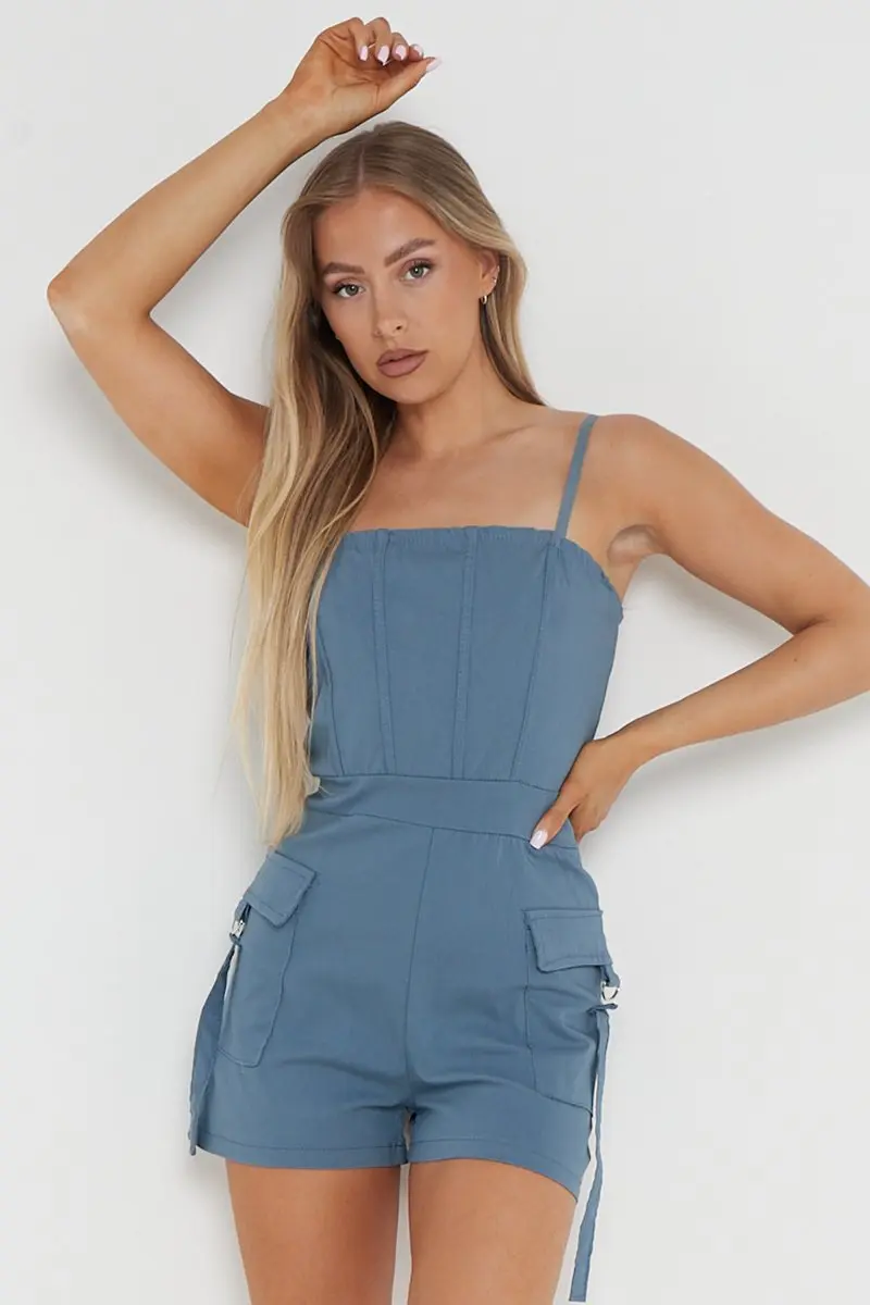 KATCH ME Thin Strap Flap Pocket Slim-Fitting Playsuit - Image 5