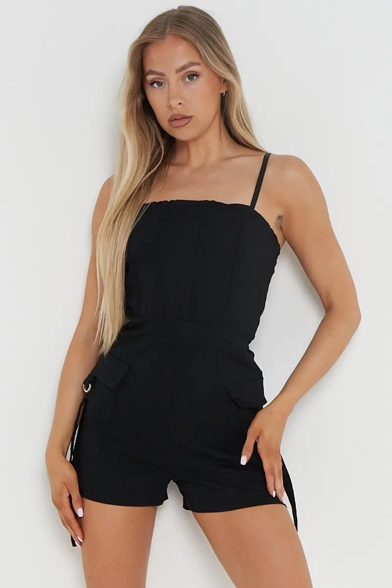 KATCH ME Thin Strap Flap Pocket Slim-Fitting Playsuit - Image 7