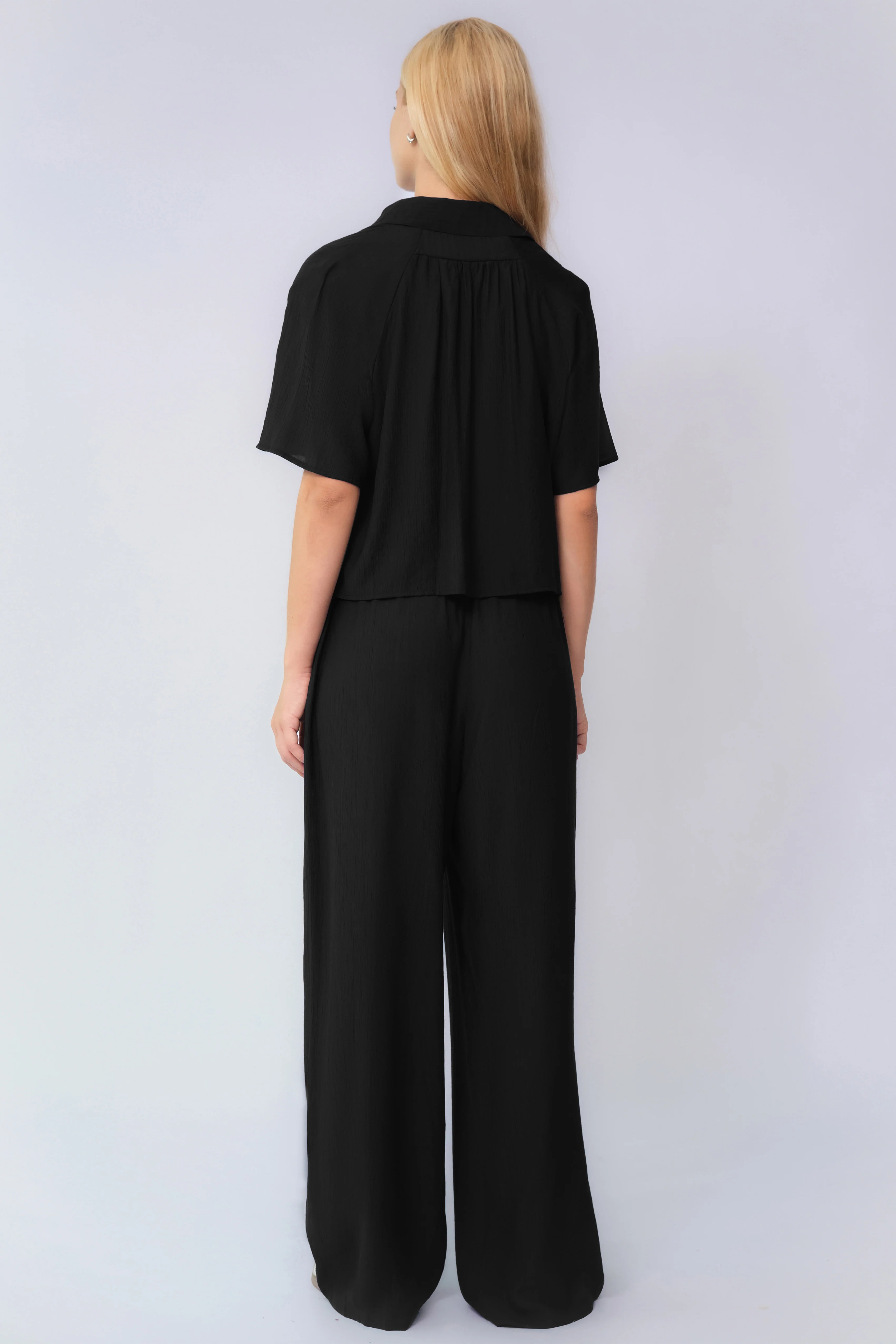 KATCH ME Collared Shell Button Loose Top & Drawstring Wide Leg Trousers Co-ord Set - Image 6