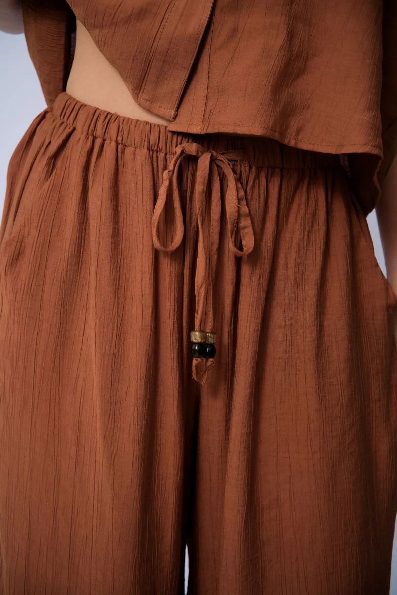 KATCH ME Collared Shell Button Loose Top & Drawstring Wide Leg Trousers Co-ord Set - Image 9