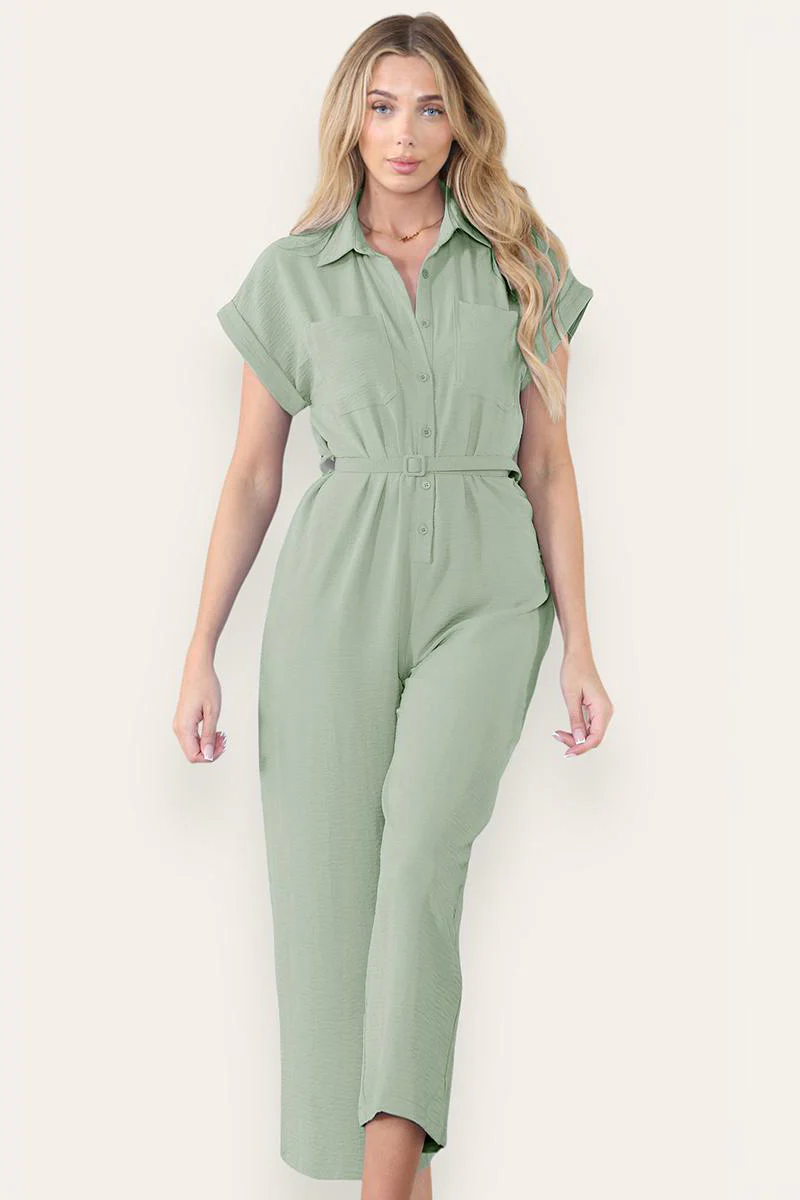 KATCH ME Collared Neck Partial Button Jumpsuit With Matching Belt - Image 6
