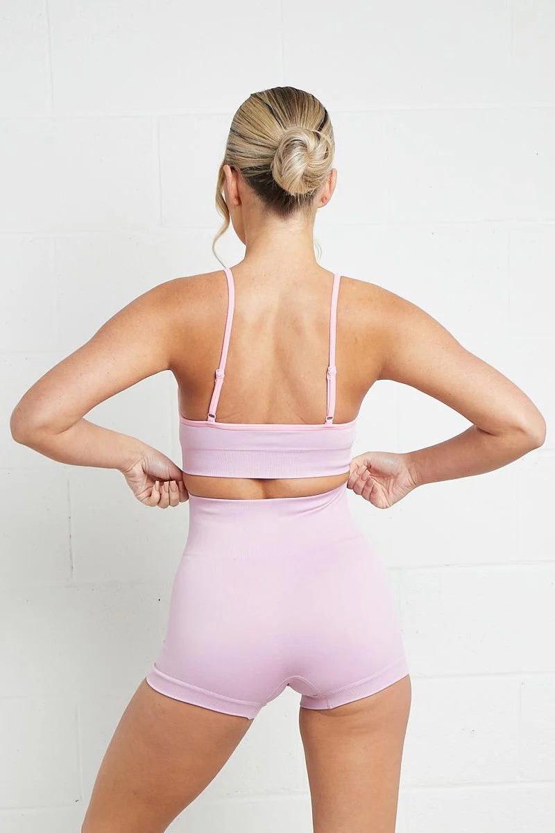 KATCH ME Contrast U Neck Straps Top & High Waist Shorts Yoga Co-ord Set - Image 4