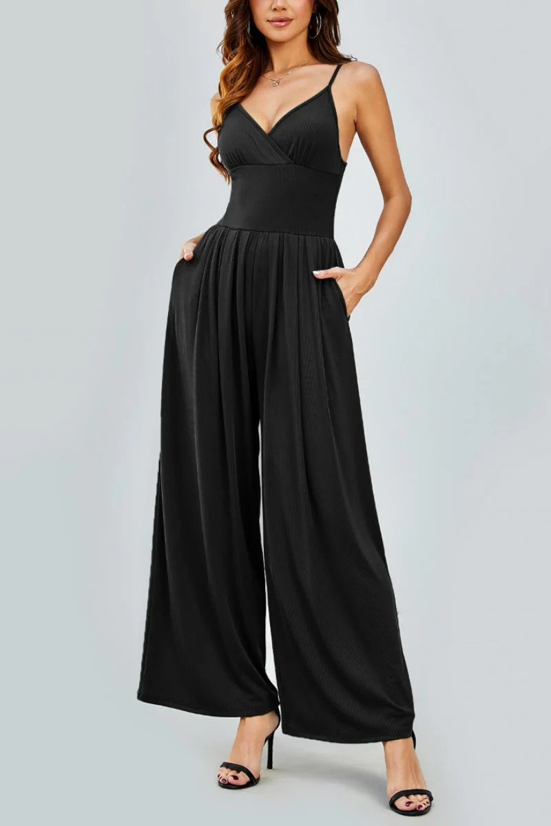 KATCH ME Spaghetti Strap Thin Waist Wide Leg Jumpsuit - Image 11