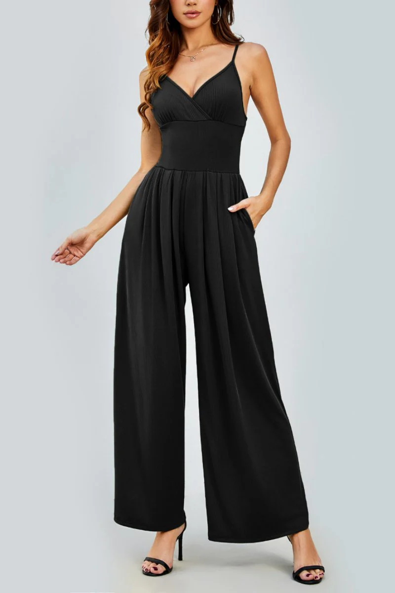 KATCH ME Spaghetti Strap Thin Waist Wide Leg Jumpsuit - Image 12