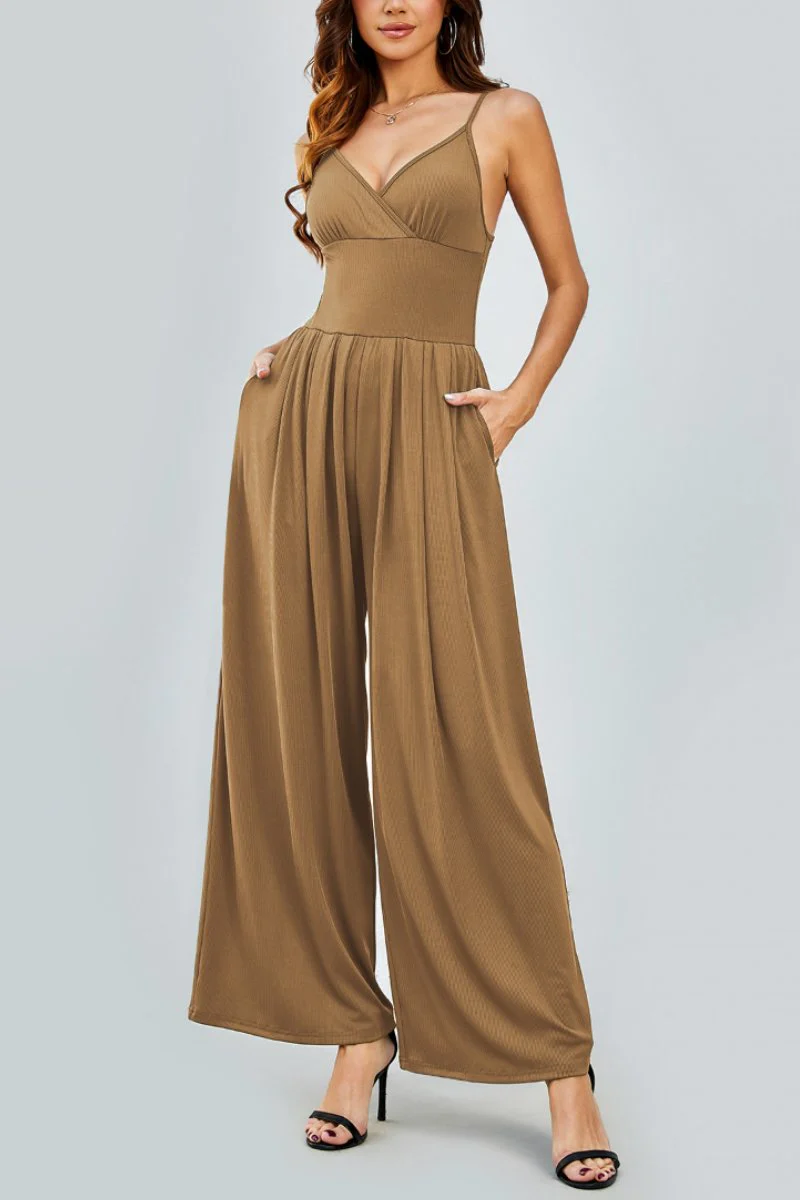 KATCH ME Spaghetti Strap Thin Waist Wide Leg Jumpsuit - Image 3