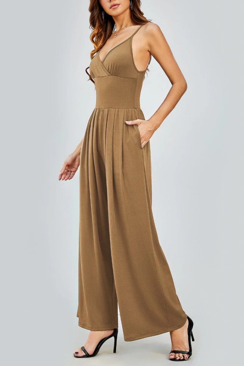 KATCH ME Spaghetti Strap Thin Waist Wide Leg Jumpsuit - Image 4