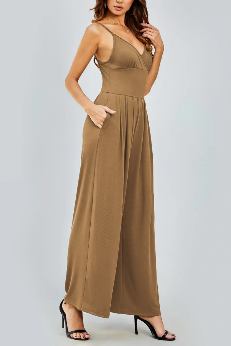KATCH ME Spaghetti Strap Thin Waist Wide Leg Jumpsuit - Image 5