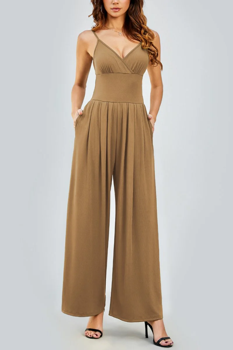 KATCH ME Spaghetti Strap Thin Waist Wide Leg Jumpsuit - Image 6