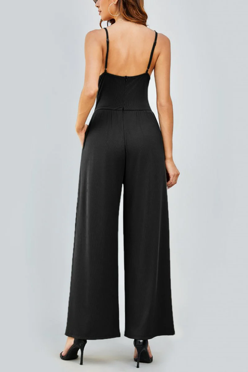 KATCH ME Spaghetti Strap Thin Waist Wide Leg Jumpsuit - Image 8