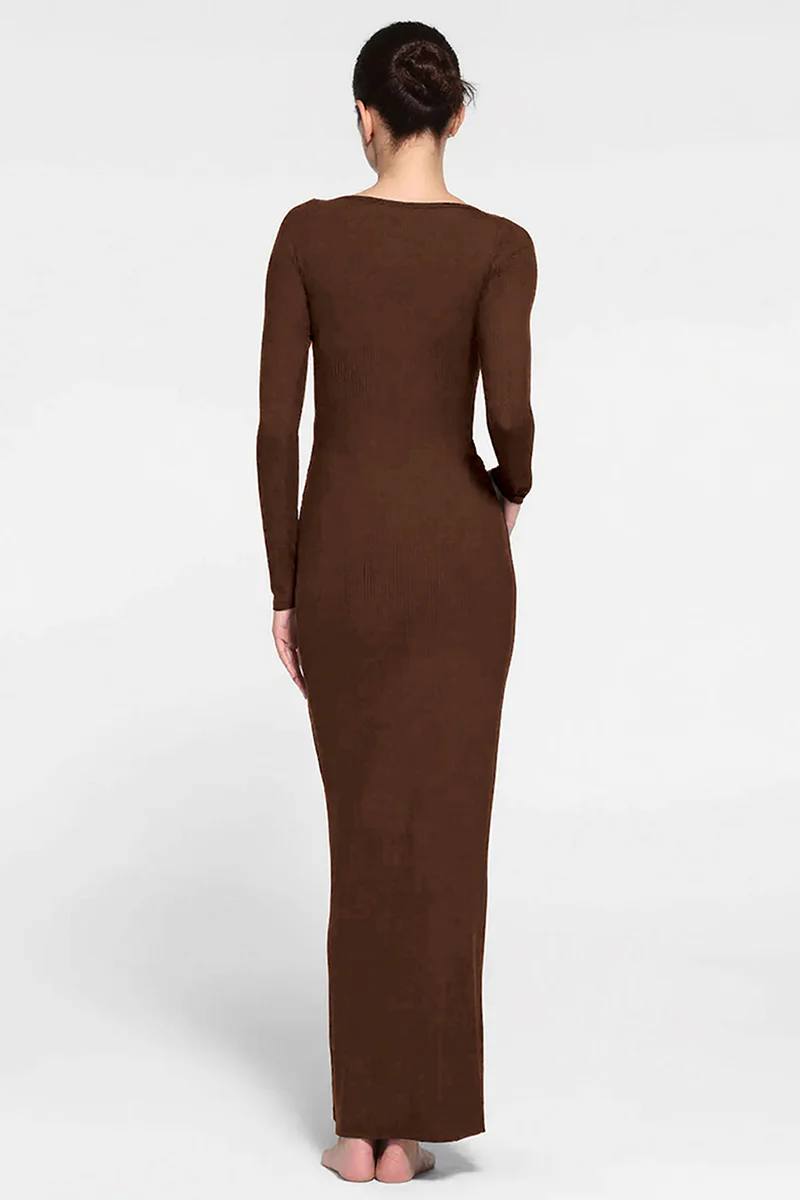 KATCH ME Slinky Lace Trim U Neck Button Maxi Dress - Image 2