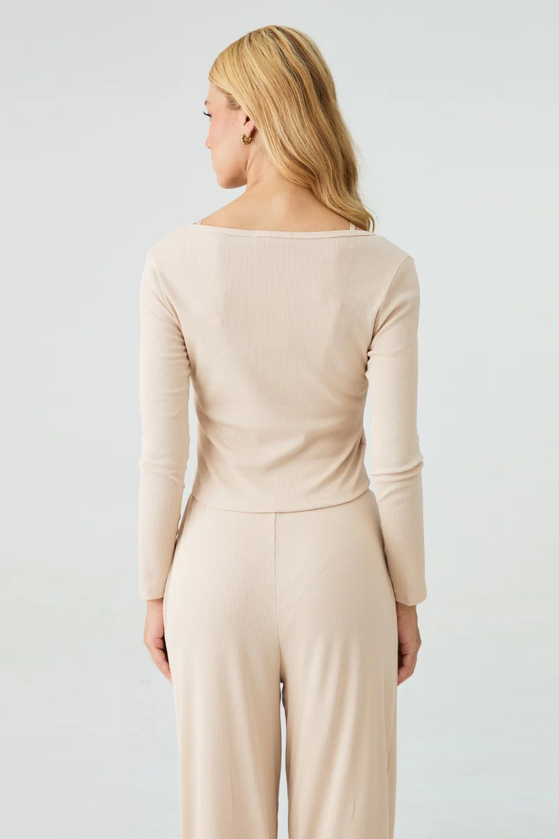 KATCH ME U-Neck Long Sleeve Top & Drawstring Waist Trousers with Lace Trim Camisole Three-Piece Set - Image 2