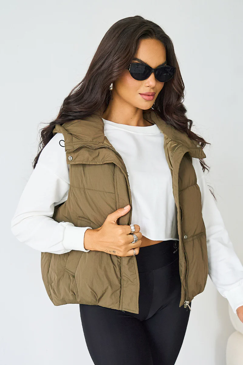 KATCH ME Fall Winter Solid Hooded Zip-Up Thermal Vest - Image 11