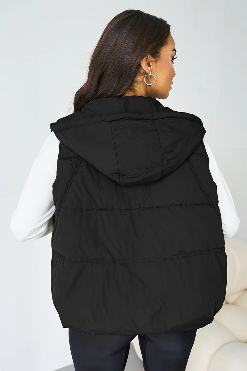 KATCH ME Fall Winter Solid Hooded Zip-Up Thermal Vest - Image 6