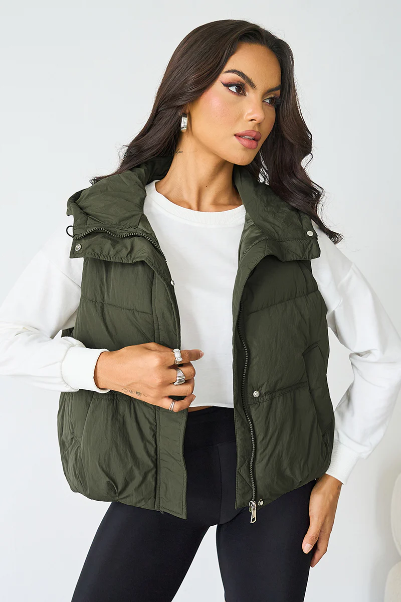 KATCH ME Fall Winter Solid Hooded Zip-Up Thermal Vest - Image 7