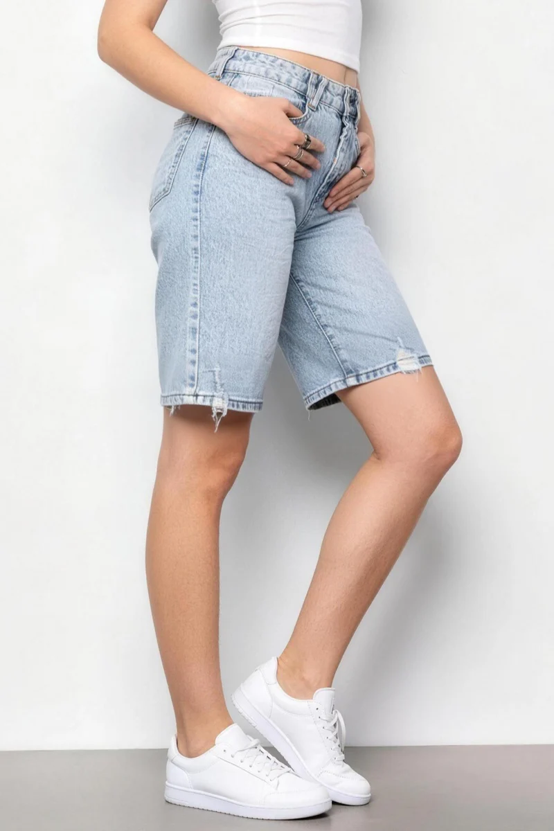 KATCH ME Denim Bermuda Shorts High Waisted Baggy Jeans - Image 4