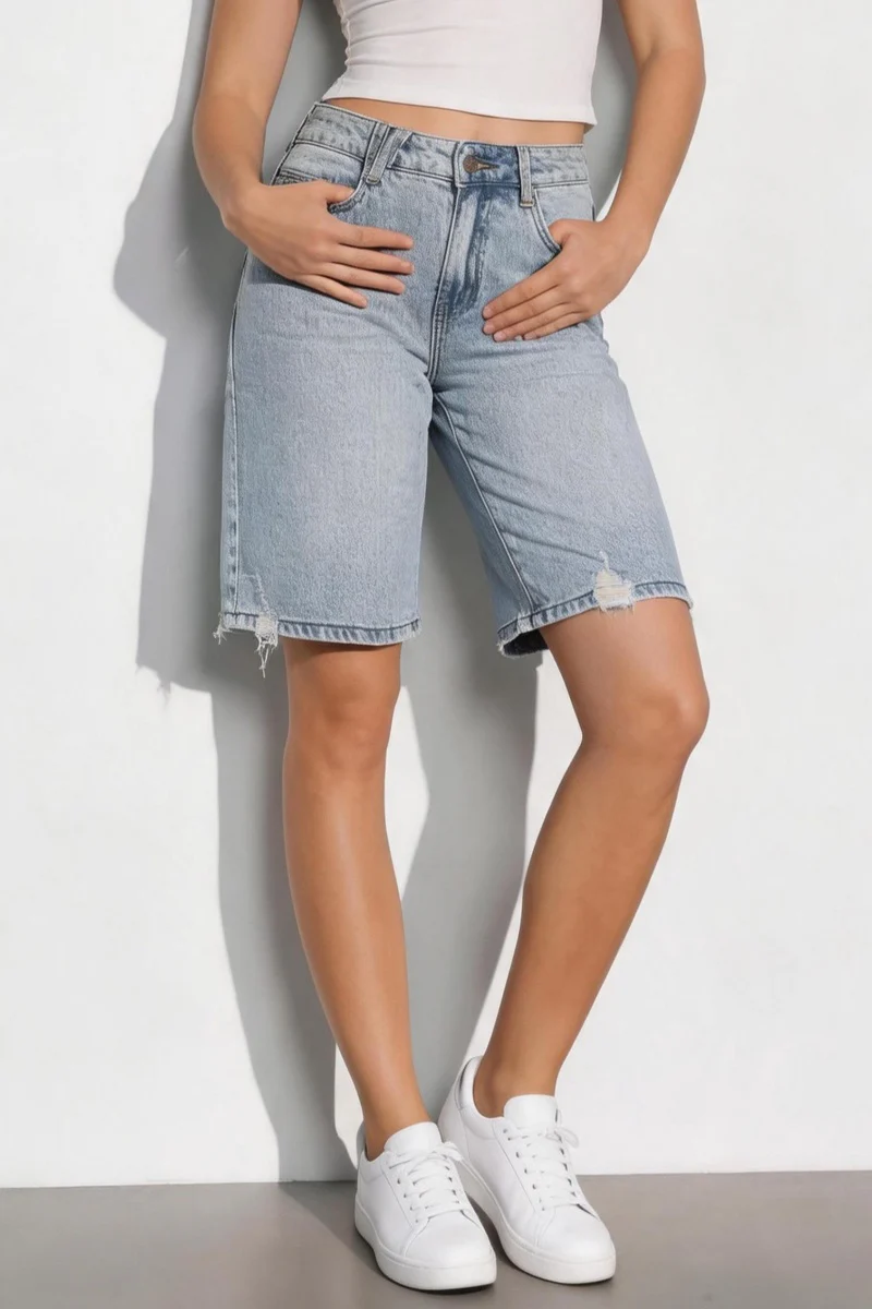 KATCH ME Denim Bermuda Shorts High Waisted Baggy Jeans - Image 6