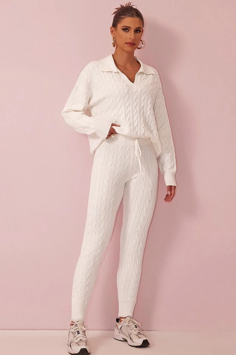 KATCH ME V Neck Cable-Knit Sweater & Drawstring Waist Pants Co-ord Set - Image 7