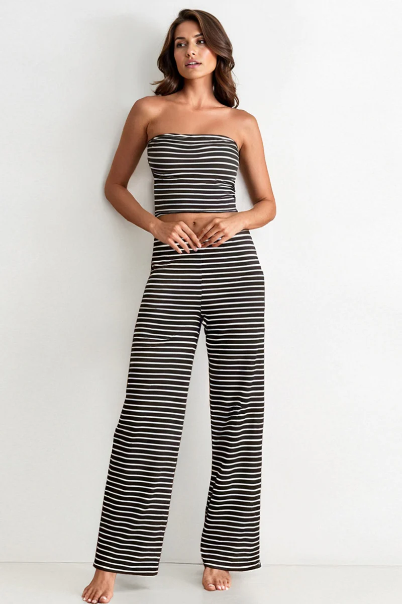 KATCH ME Striped Tube Top & Low-Rise Wide Leg Trousers Co-ord Set - Image 10
