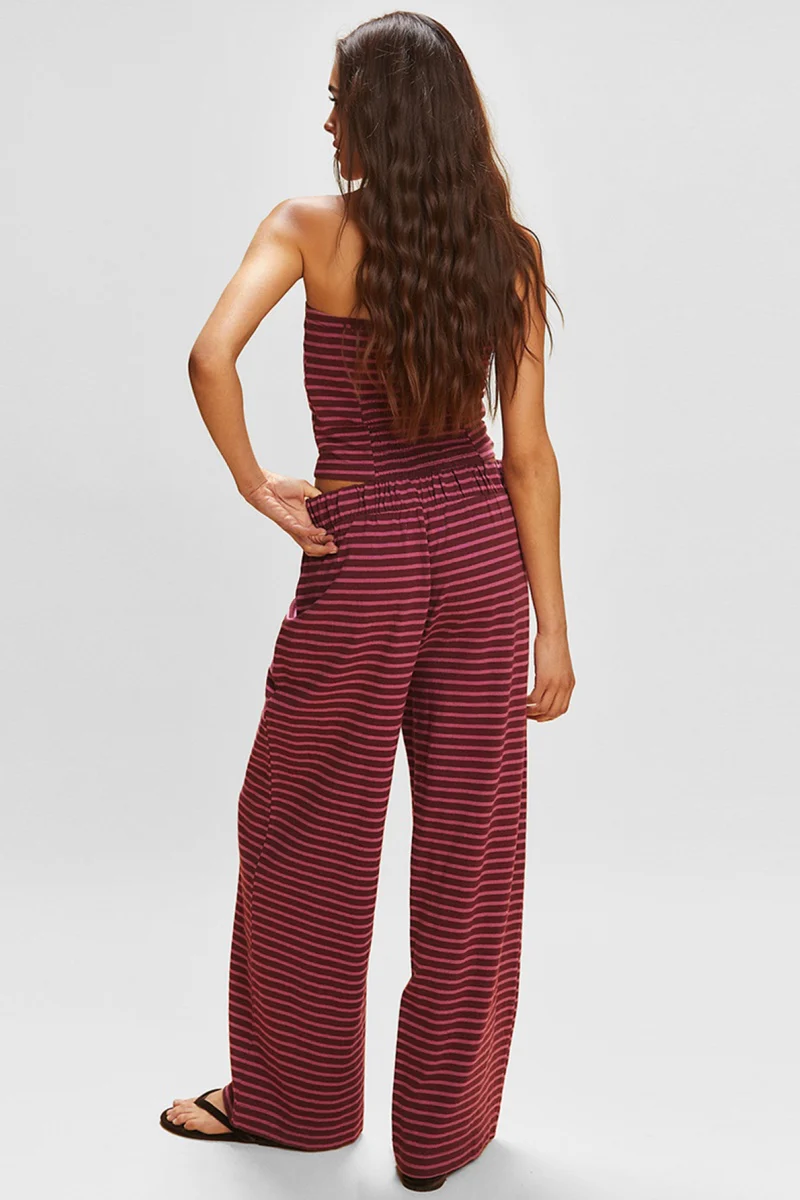 KATCH ME Striped Tube Top & Low-Rise Wide Leg Trousers Co-ord Set - Image 2